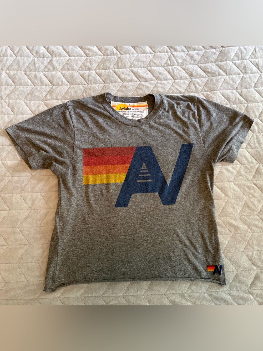 Aviator Nation Gray Tee with Retro Yellow & Orange Logo